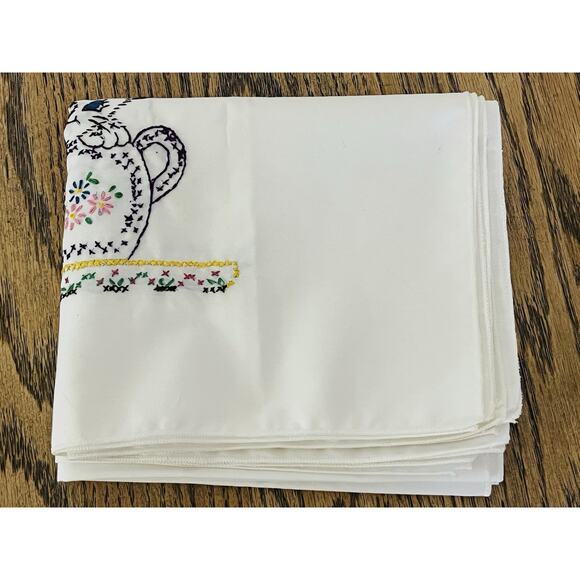 Hand Embroidered Dish Towel Napkins Set 4 Kitten Cats Grandma Chic Cottagecore - Picture 8 of 11